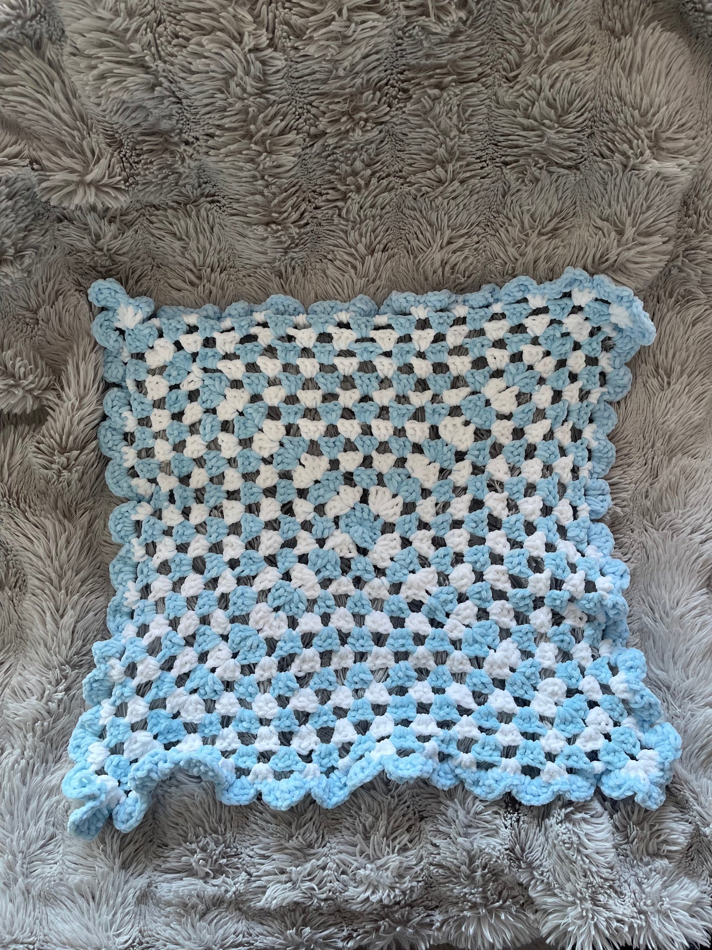 Baby Blanket - Granny Stitch (Baby Blue and White)